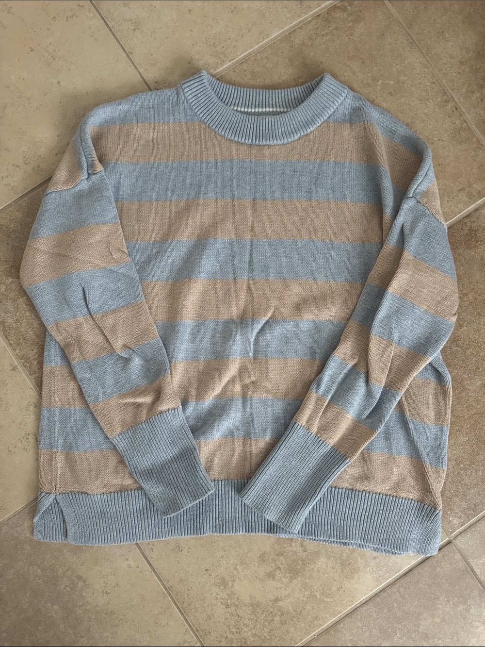 Vineyard Vines Blue and Beige Striped Crewneck Sweater